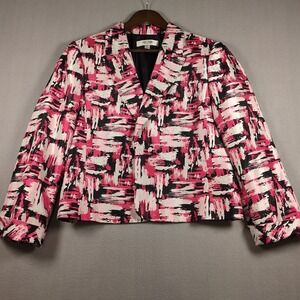 Jones Studio‎ Separates SZ 14 Blazer Pink White Abstract Long Sleeve Open Front